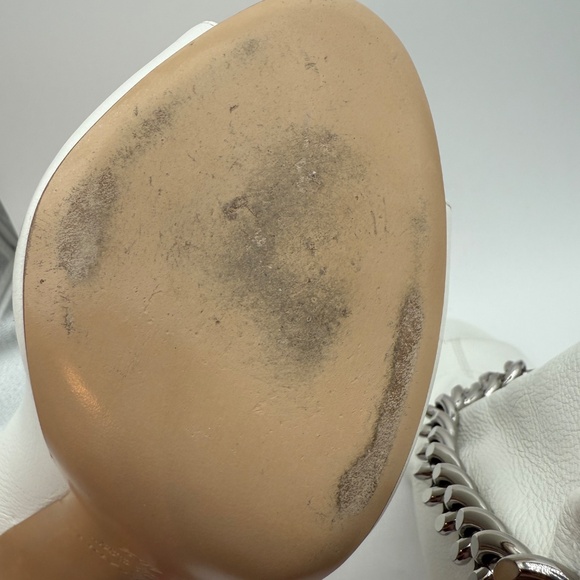 CASADEI WHITE LEATHER PEEP TOE BLADE BOOTIES CHAIN DETAIL SIZE 40.5 - Picture 10 of 11